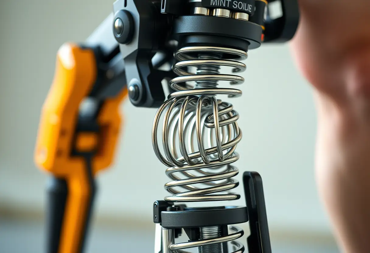 Mécanisme de ressort dans un exosquelette, démontrant l'assistance naturelle du genou