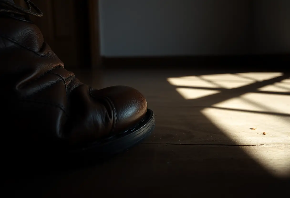 Chaussure usée avec sillons et éraflures