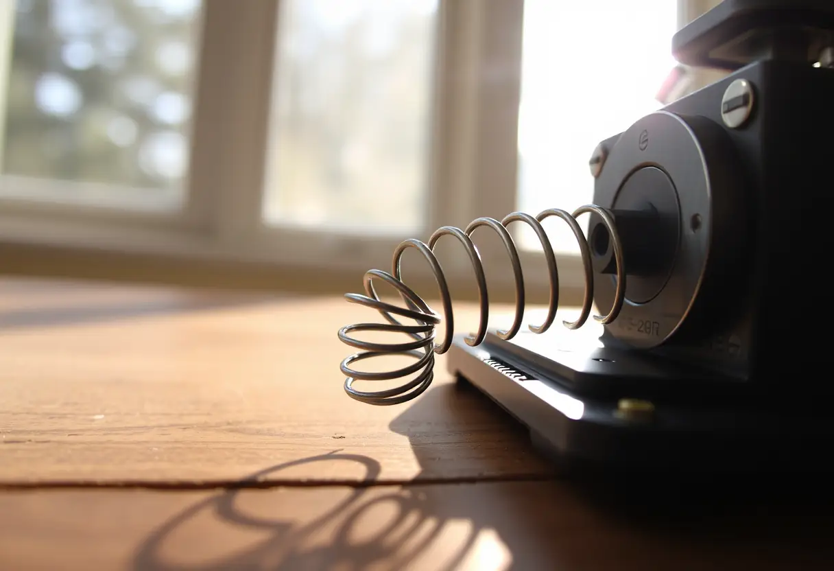 ressort métallique sur un dispositif mécanique, lumière naturelle