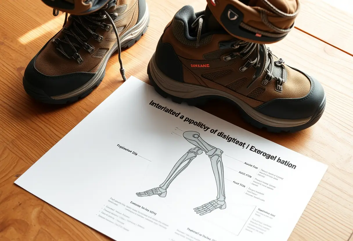 Diagramme et chaussure de randonnée près d'une table